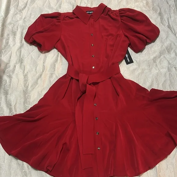 Karl Lagerfeld Red Buttoned Dress size 8 NWT - Picture 1 of 8